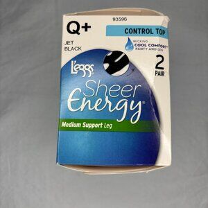 L'EGGS NEW Sheer Energy Medium Support Control Top Q+ Jet Black 2 Pair 5' - 6'